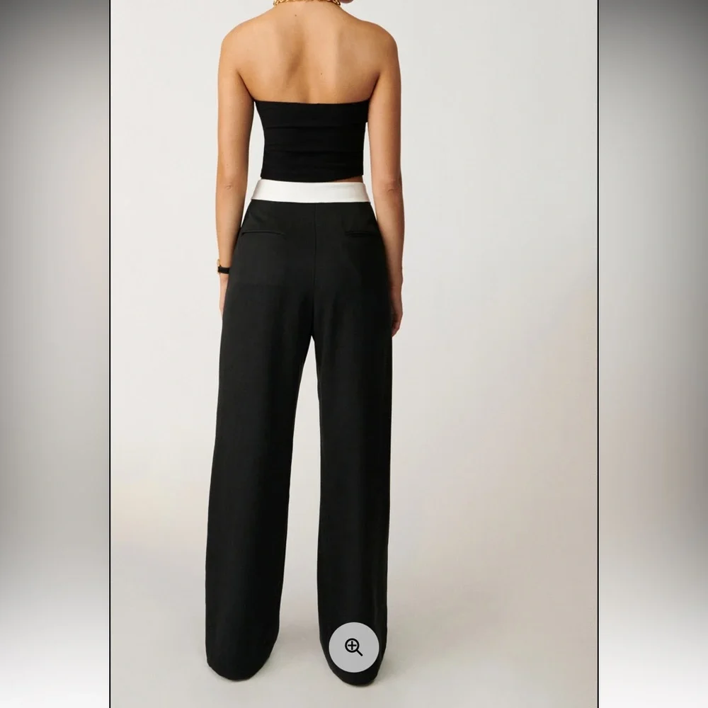 Reformation Black Wide-Leg Pants with White Notch Waist - Picture 3 of 3